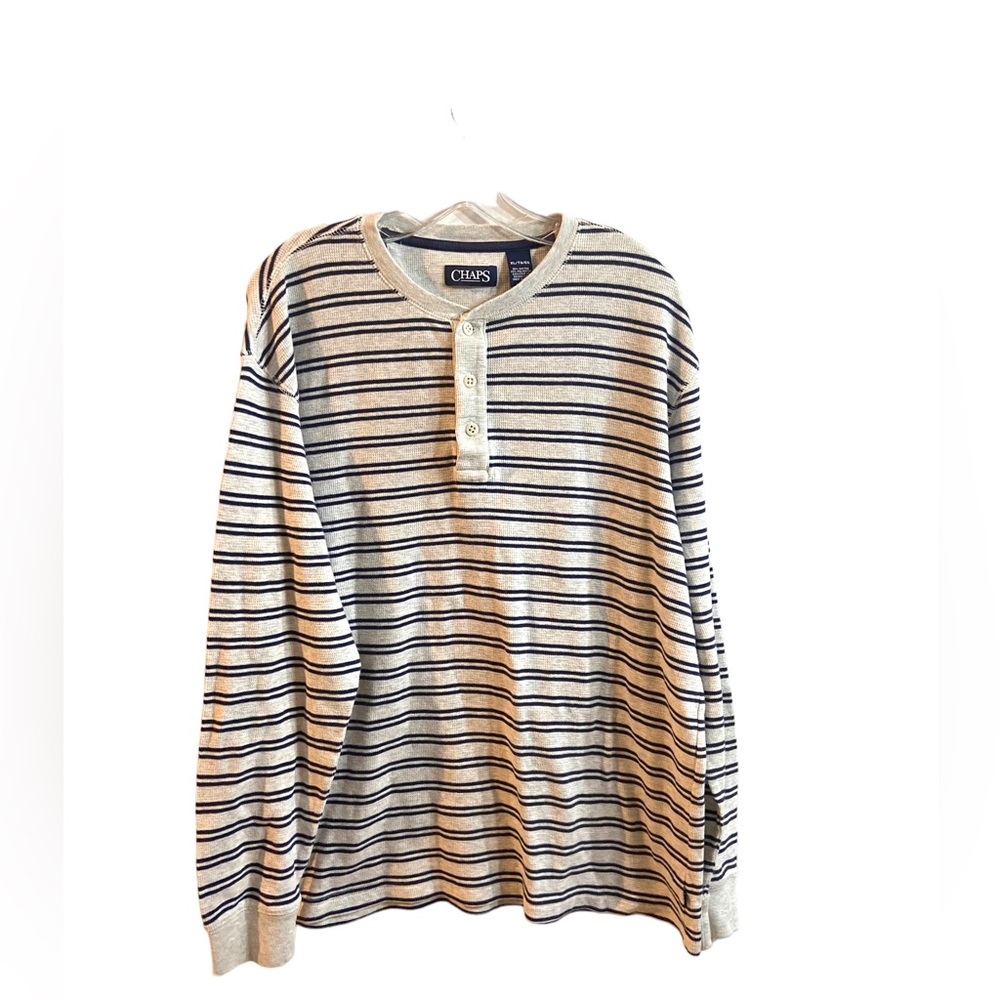 Chaps gray & navy blue striped long sleeve super soft and warm size XL
